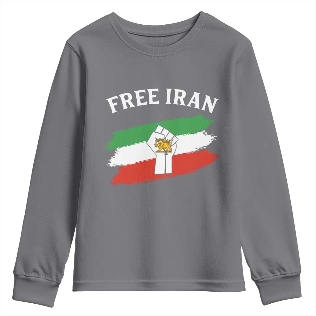 Free Iran Youth Sweatshirt Support Iranian Freedom No War TS14 Charcoal Print Your Wear