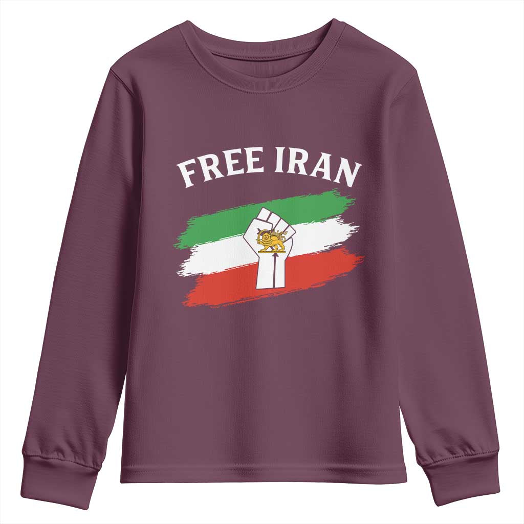 Free Iran Youth Sweatshirt Support Iranian Freedom No War TS14 Maroon Print Your Wear