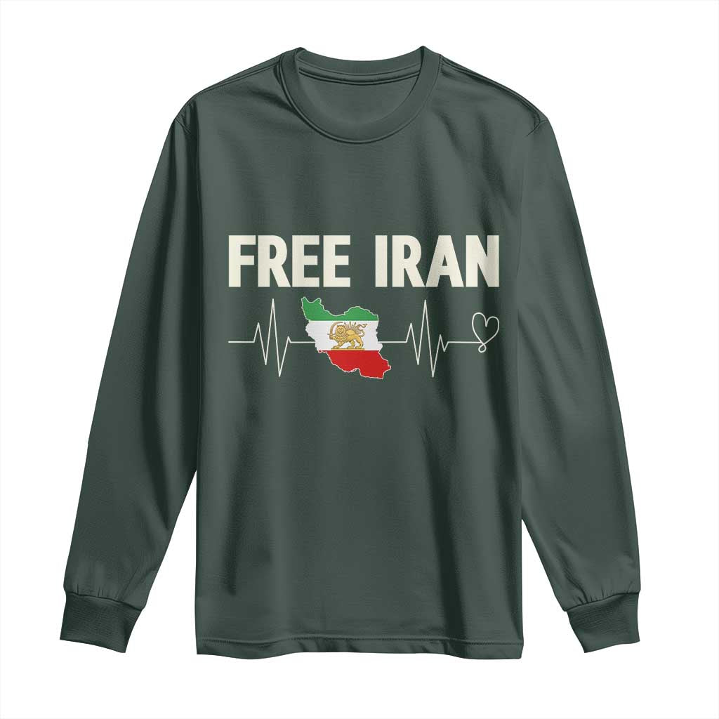Free Iran Flag Long Sleeve Shirt Support Iranian Freedom TS14 Dark Forest Green Print Your Wear