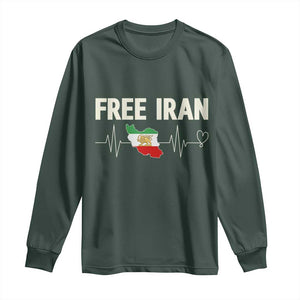 Free Iran Flag Long Sleeve Shirt Support Iranian Freedom TS14 Dark Forest Green Print Your Wear