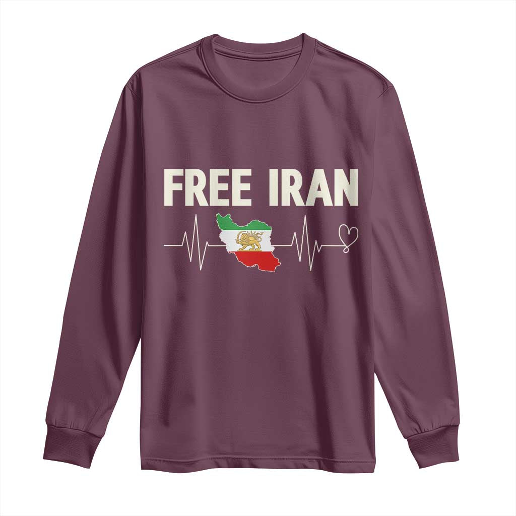 Free Iran Flag Long Sleeve Shirt Support Iranian Freedom TS14 Maroon Print Your Wear