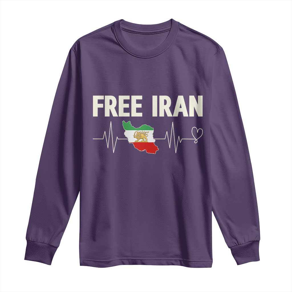 Free Iran Flag Long Sleeve Shirt Support Iranian Freedom TS14 Purple Print Your Wear