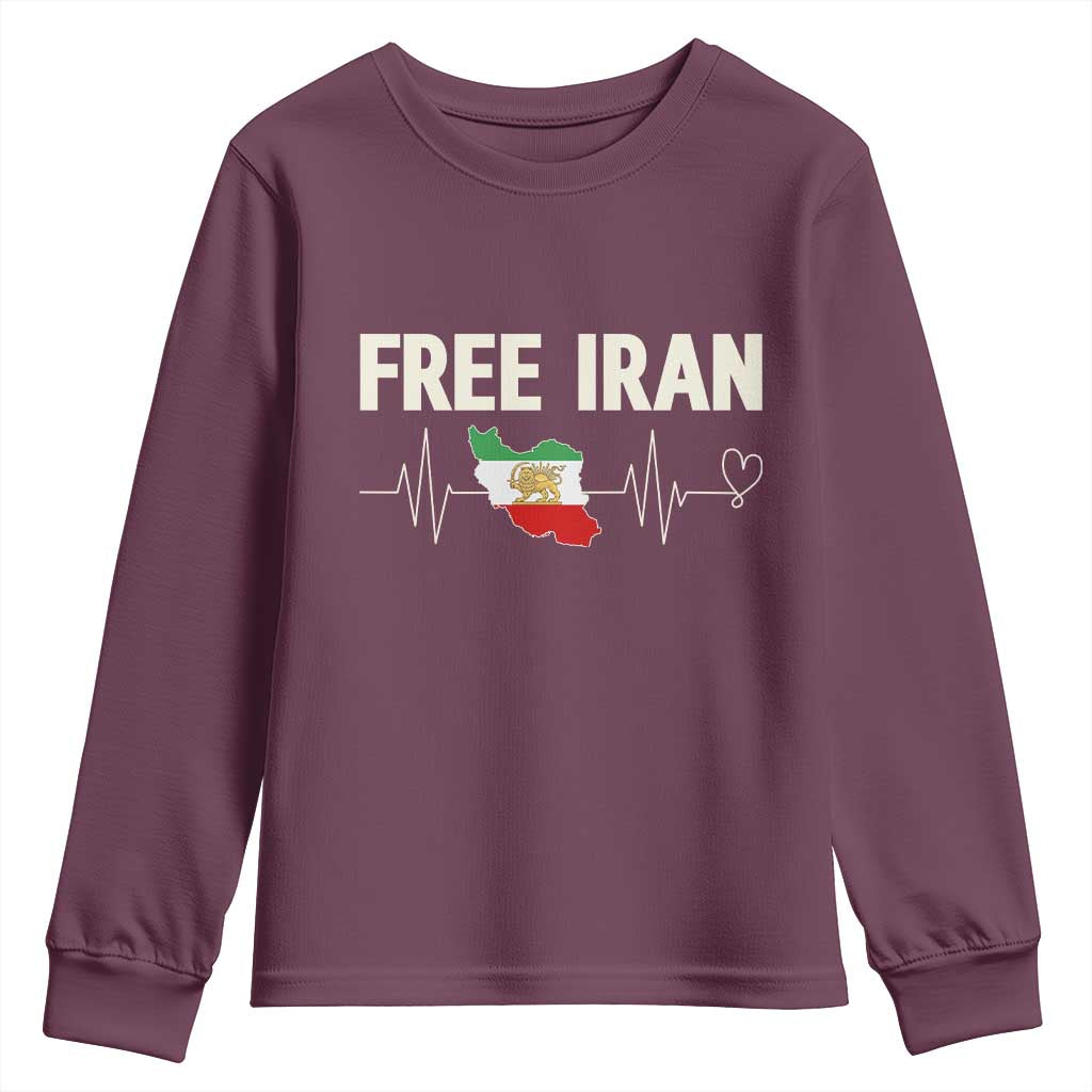 Free Iran Flag Youth Sweatshirt Support Iranian Freedom TS14 Maroon Print Your Wear