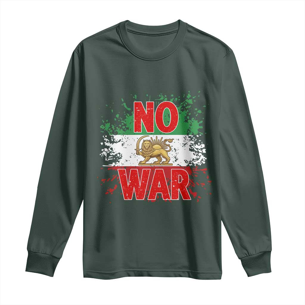 Free Iran Flag Long Sleeve Shirt No War Support Iranian Freedom TS14 Dark Forest Green Print Your Wear