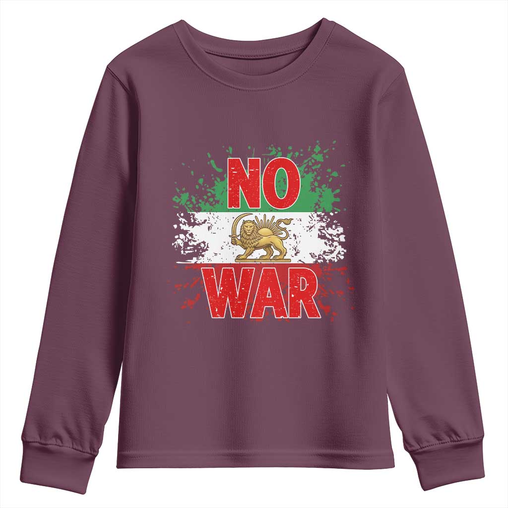 Free Iran Flag Youth Sweatshirt No War Support Iranian Freedom TS14 Maroon Print Your Wear