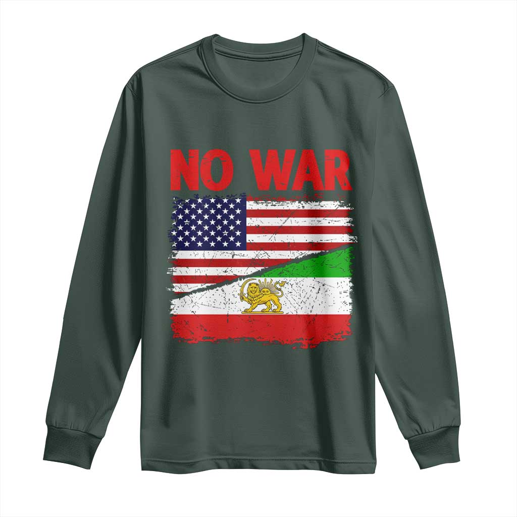 Free Iran Long Sleeve Shirt No War Peace American Iran Unity TS14 Dark Forest Green Print Your Wear