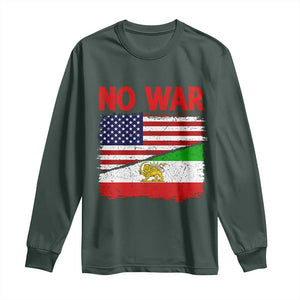 Free Iran Long Sleeve Shirt No War Peace American Iran Unity TS14 Dark Forest Green Print Your Wear