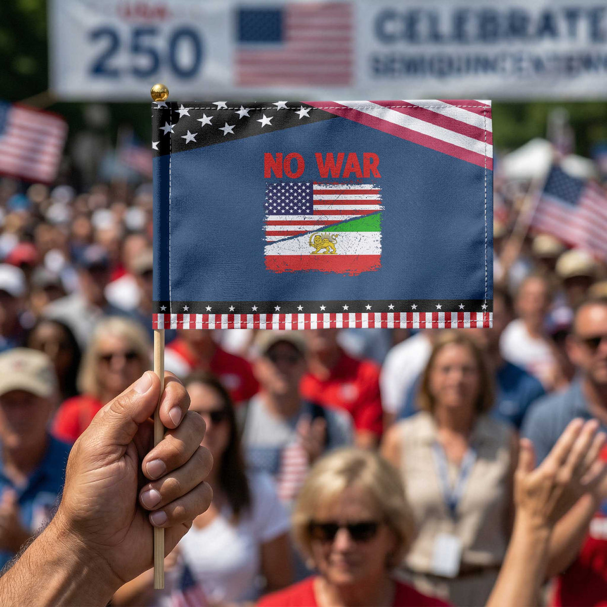 Free Iran Patriotic Handheld Flag No War Peace American Iran Unity TS14 Classic 8.2