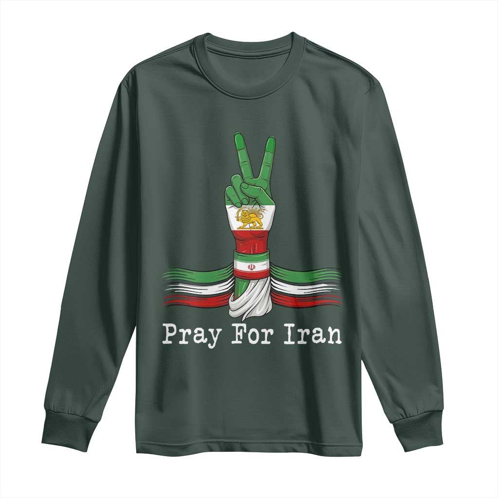 Free Iran Support Long Sleeve Shirt Pray For Iran TS14 Dark Forest Green Print Your Wear