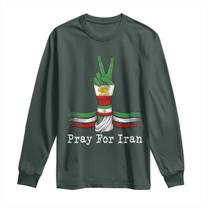 Free Iran Support Long Sleeve Shirt Pray For Iran TS14 Dark Forest Green Print Your Wear