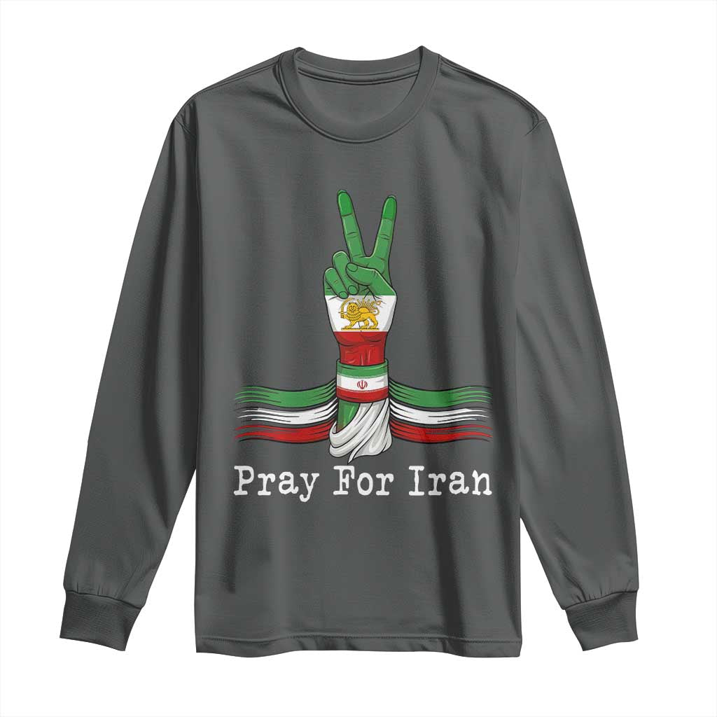 Free Iran Support Long Sleeve Shirt Pray For Iran TS14 Dark Heather Print Your Wear