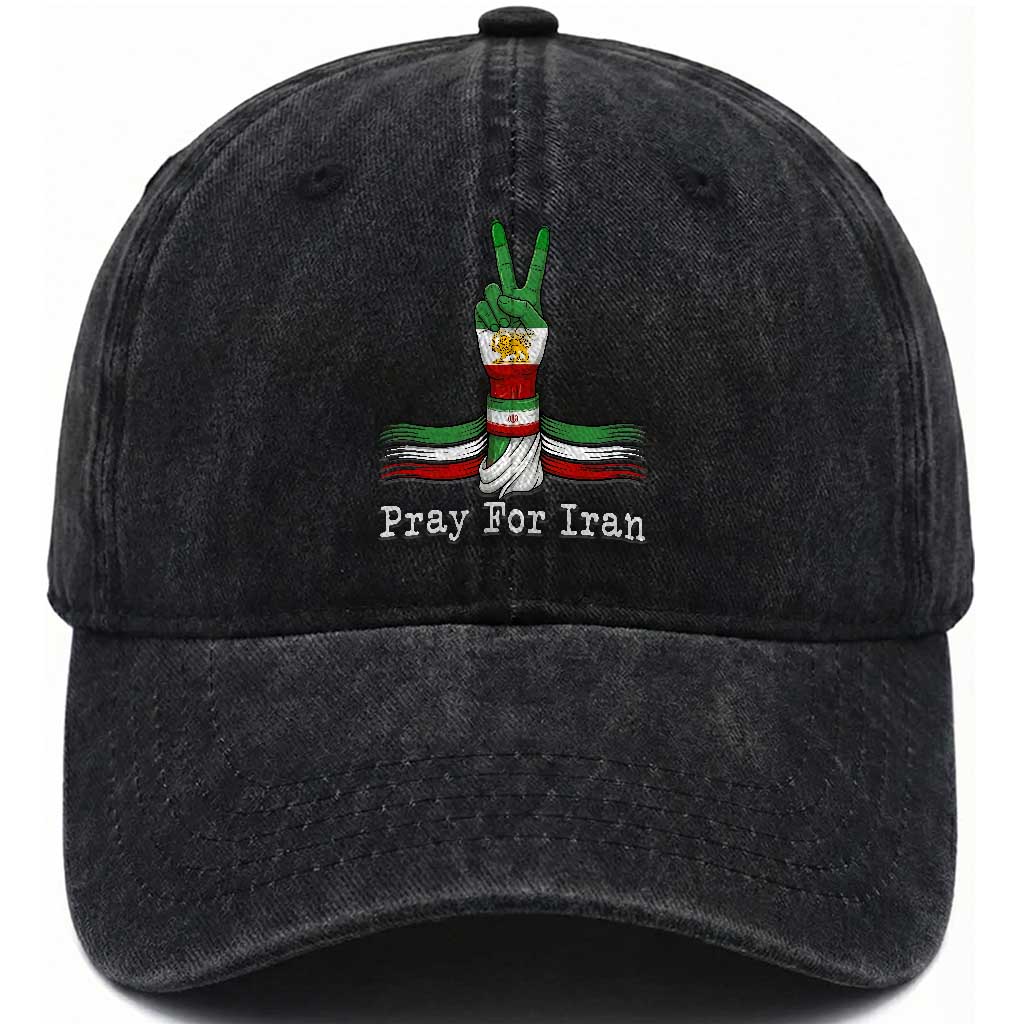 Free Iran Support Washed Cotton Baseball Cap Pray For Iran TS14 Washed Cap Universal Fit Black Print Your Wear