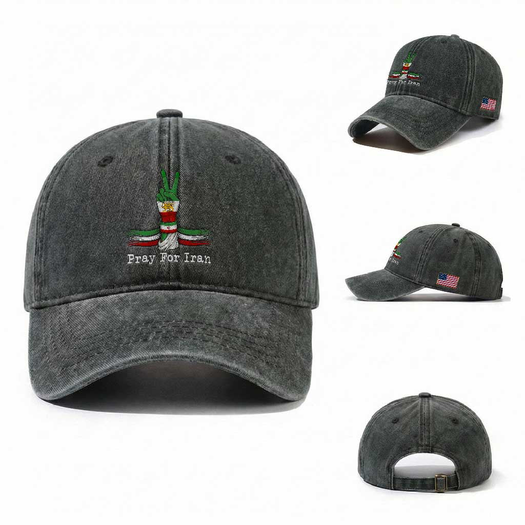 Free Iran Support Washed Cotton Baseball Cap Pray For Iran TS14 Washed Cap Universal Fit Dark Green Print Your Wear