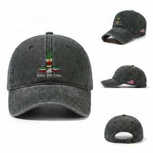 Free Iran Support Washed Cotton Baseball Cap Pray For Iran TS14 Washed Cap Universal Fit Dark Green Print Your Wear