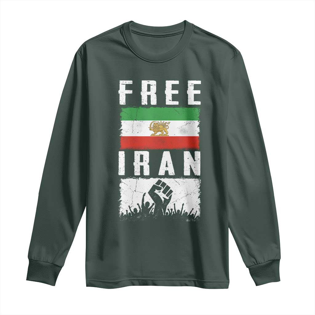 Free Iran Long Sleeve Shirt Support Iranian Freedom TS14 Dark Forest Green Print Your Wear