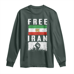Free Iran Long Sleeve Shirt Support Iranian Freedom TS14 Dark Forest Green Print Your Wear