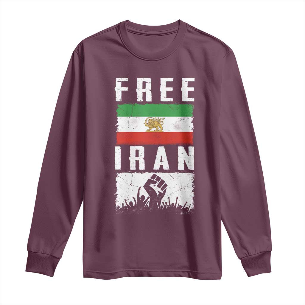 Free Iran Long Sleeve Shirt Support Iranian Freedom TS14 Maroon Print Your Wear
