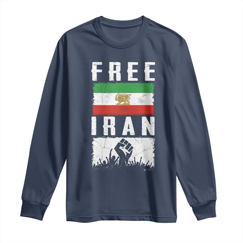 Free Iran Long Sleeve Shirt Support Iranian Freedom TS14 Navy Print Your Wear
