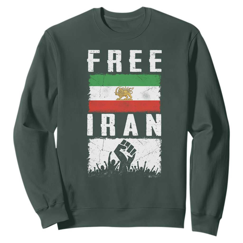 Free Iran Sweatshirt Support Iranian Freedom TS14 Dark Forest Green Print Your Wear