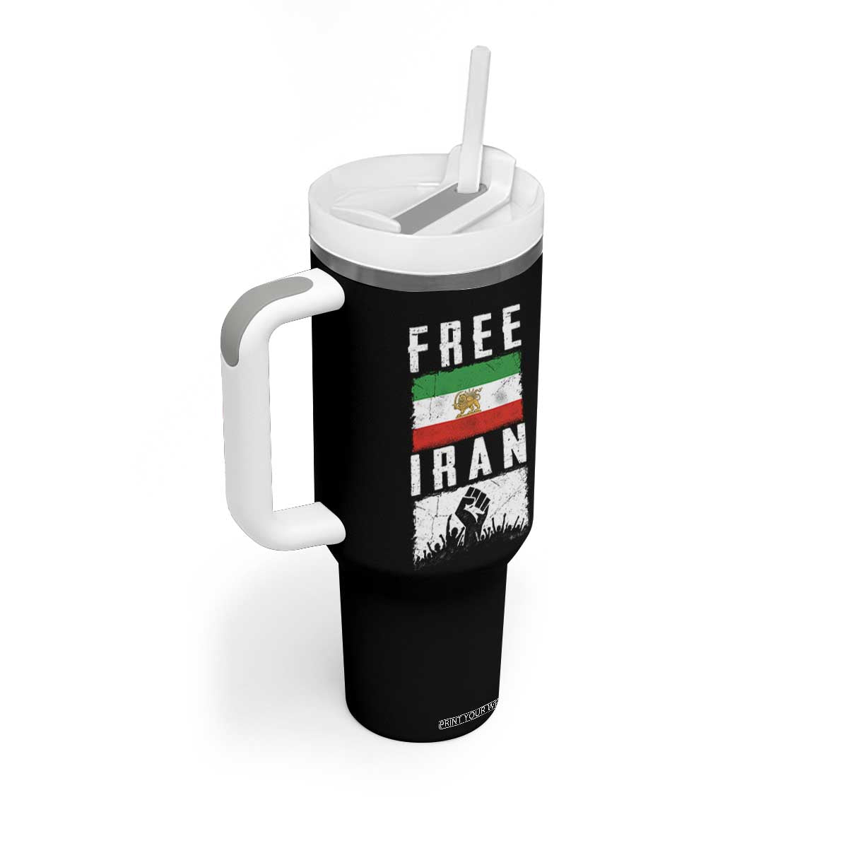 Free Iran Tumbler With Handle Support Iranian Freedom TS14 Print Your Wear