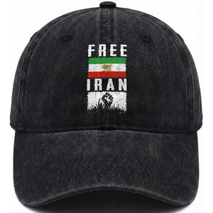 Free Iran Washed Cotton Baseball Cap Support Iranian Freedom TS14 Washed Cap Universal Fit Black Print Your Wear