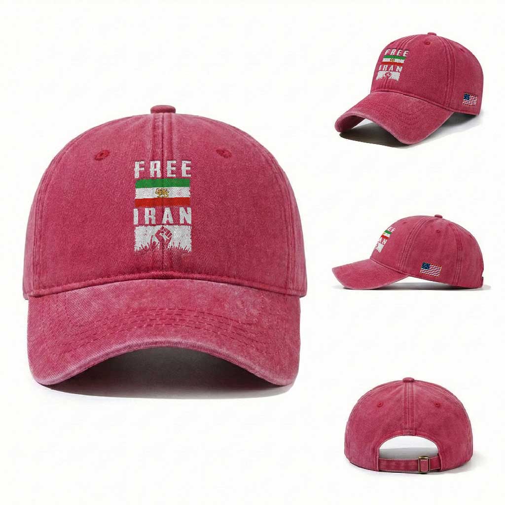 Free Iran Washed Cotton Baseball Cap Support Iranian Freedom TS14 Washed Cap Universal Fit Red Print Your Wear