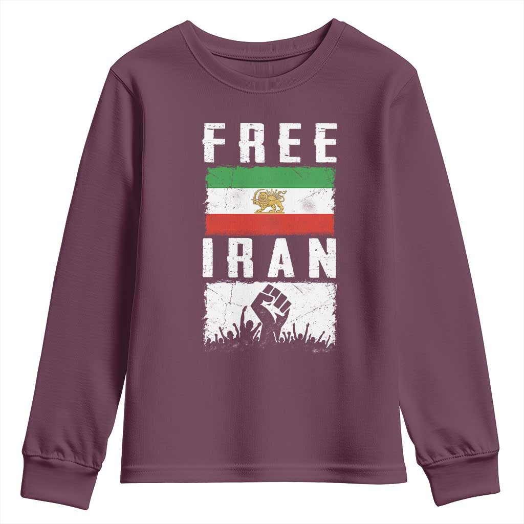 Free Iran Youth Sweatshirt Support Iranian Freedom TS14 Maroon Print Your Wear