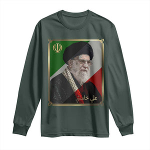 Ali Khamenei Memorial Tribute Portrait Long Sleeve Shirt TS14 Dark Forest Green Print Your Wear