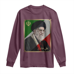 Ali Khamenei Memorial Tribute Portrait Long Sleeve Shirt TS14 Maroon Print Your Wear