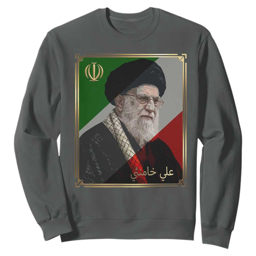 Ali Khamenei Memorial Tribute Portrait Sweatshirt TS14 Dark Heather Print Your Wear