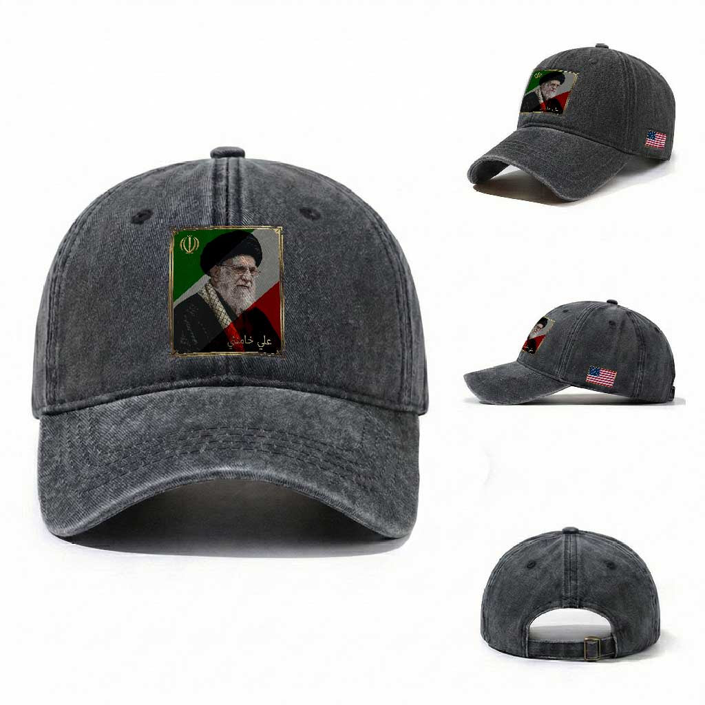 Ali Khamenei Memorial Tribute Portrait Washed Cotton Baseball Cap TS14 Washed Cap Universal Fit Dark Gray Print Your Wear