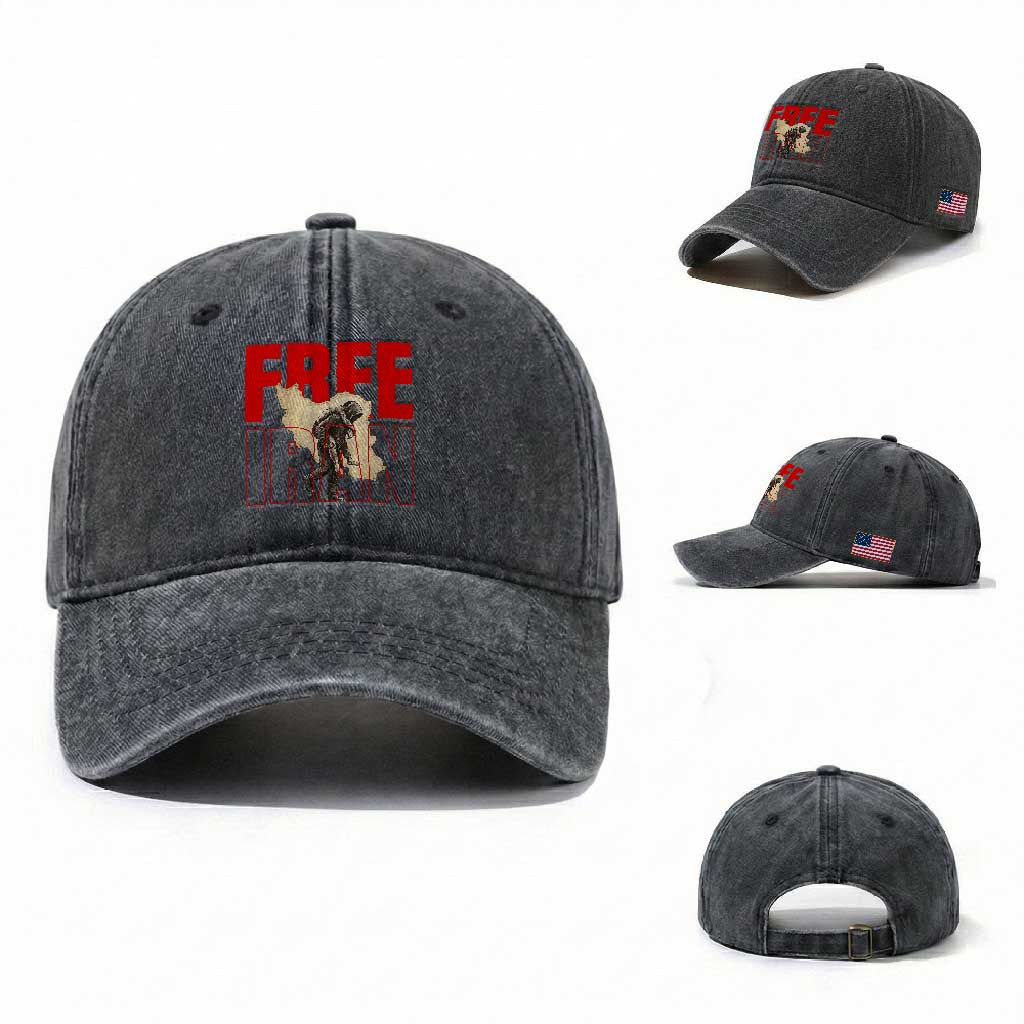 Free Iran Washed Cotton Baseball Cap Iranian Freedom Memorial Hamid Mahdavi Tribute TS14 Washed Cap Universal Fit Dark Gray Print Your Wear