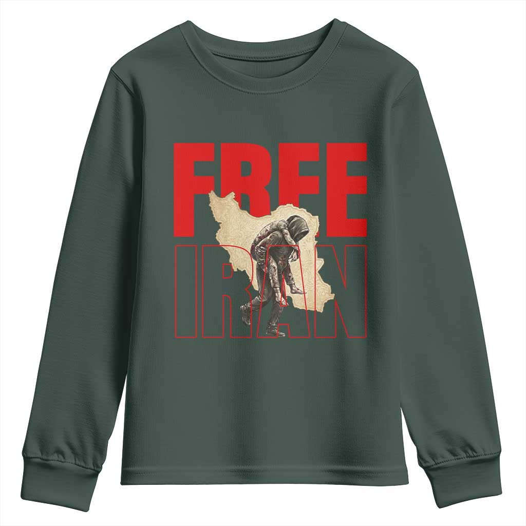 Free Iran Youth Sweatshirt Iranian Freedom Memorial Hamid Mahdavi Tribute TS14 Dark Forest Green Print Your Wear