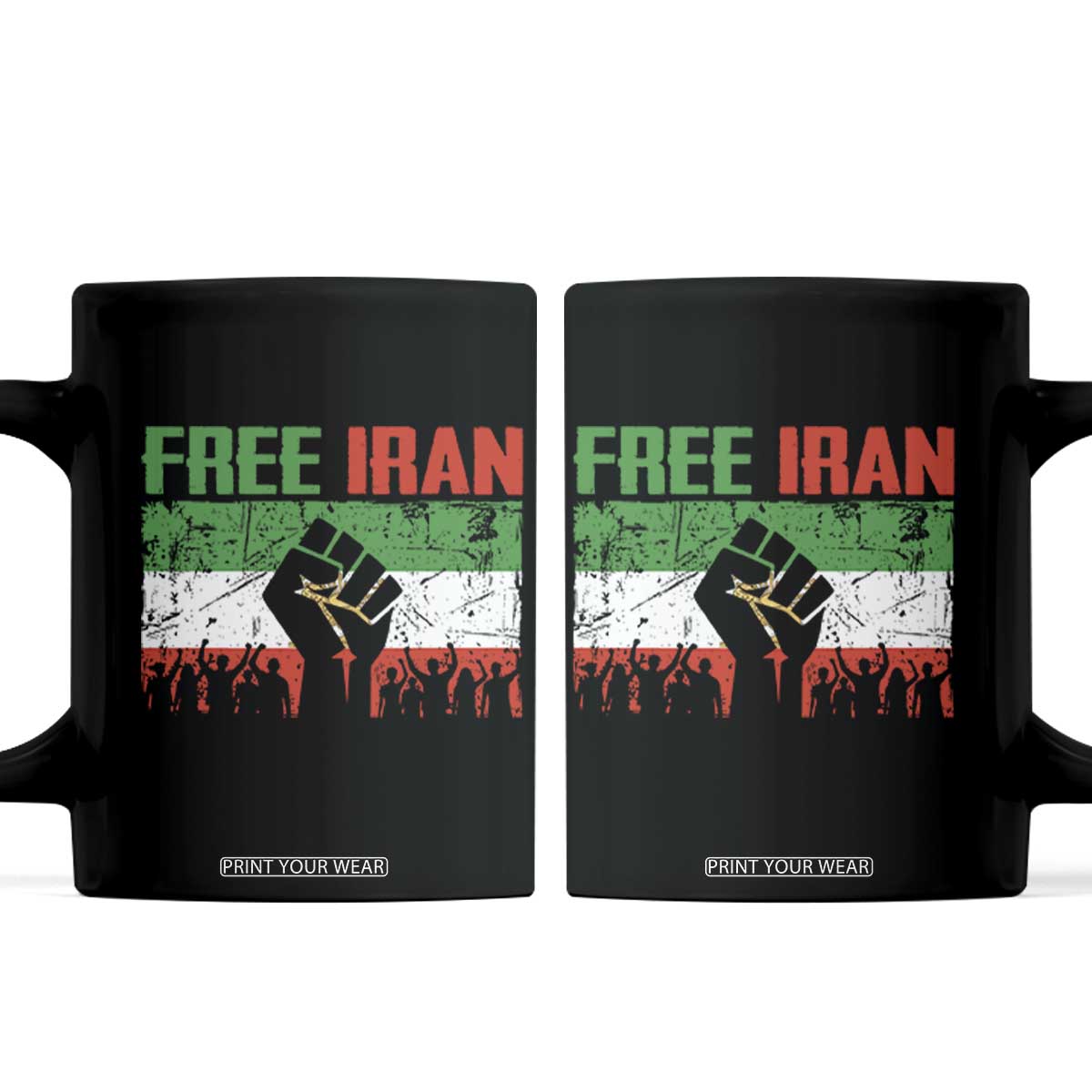Free Iran Flag Coffee Mug Support Iranian Freedom No War TS14 Black Print Your Wear