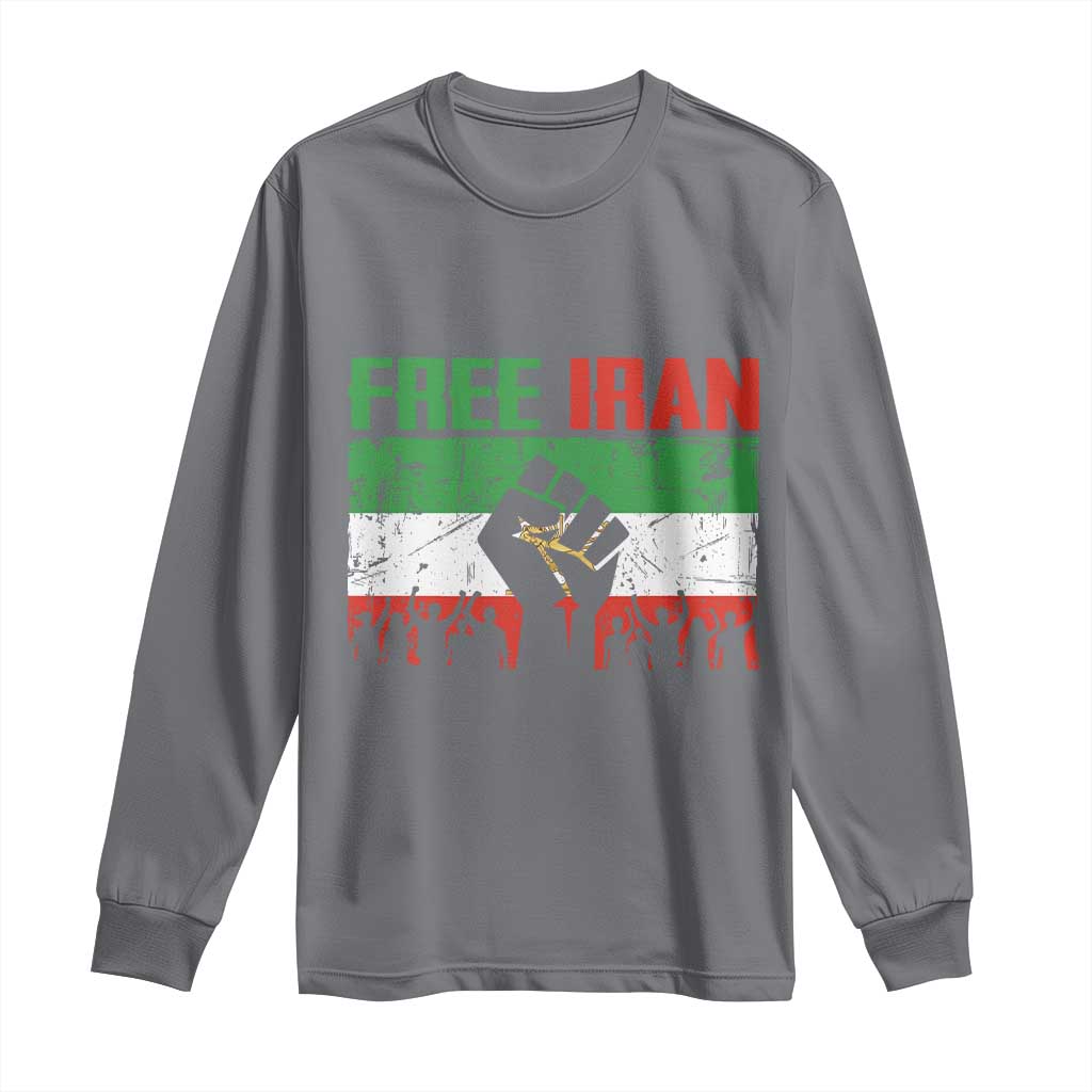 Free Iran Flag Long Sleeve Shirt Support Iranian Freedom No War TS14 Charcoal Print Your Wear