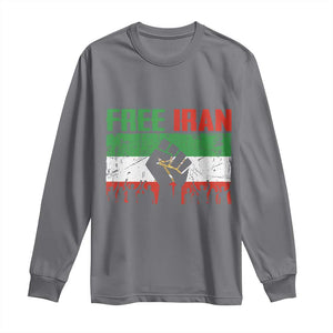 Free Iran Flag Long Sleeve Shirt Support Iranian Freedom No War TS14 Charcoal Print Your Wear