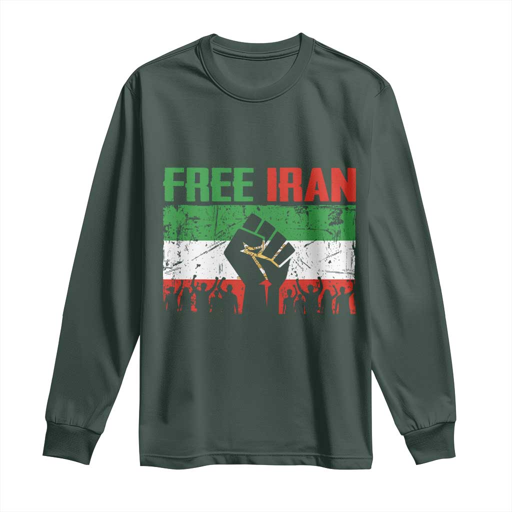 Free Iran Flag Long Sleeve Shirt Support Iranian Freedom No War TS14 Dark Forest Green Print Your Wear