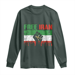Free Iran Flag Long Sleeve Shirt Support Iranian Freedom No War TS14 Dark Forest Green Print Your Wear