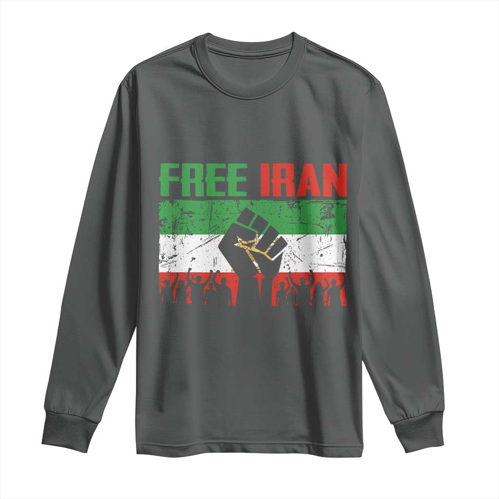 Free Iran Flag Long Sleeve Shirt Support Iranian Freedom No War TS14 Dark Heather Print Your Wear