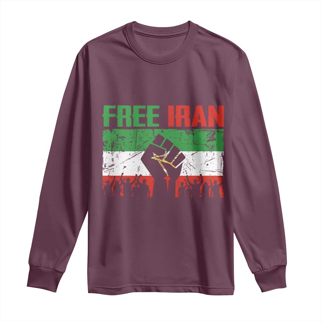 Free Iran Flag Long Sleeve Shirt Support Iranian Freedom No War TS14 Maroon Print Your Wear