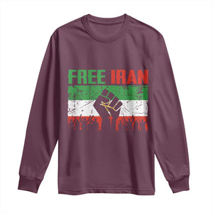 Free Iran Flag Long Sleeve Shirt Support Iranian Freedom No War TS14 Maroon Print Your Wear