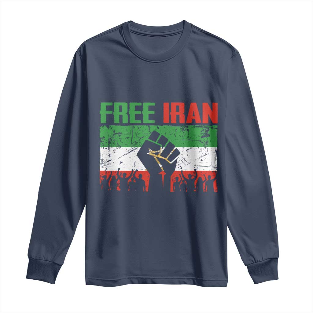 Free Iran Flag Long Sleeve Shirt Support Iranian Freedom No War TS14 Navy Print Your Wear