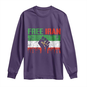 Free Iran Flag Long Sleeve Shirt Support Iranian Freedom No War TS14 Purple Print Your Wear