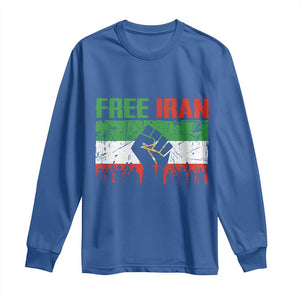 Free Iran Flag Long Sleeve Shirt Support Iranian Freedom No War TS14 Royal Blue Print Your Wear