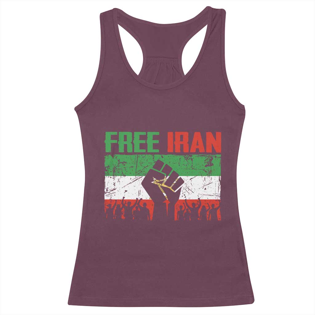 Free Iran Flag Racerback Tank Top Support Iranian Freedom No War TS14 Maroon Print Your Wear