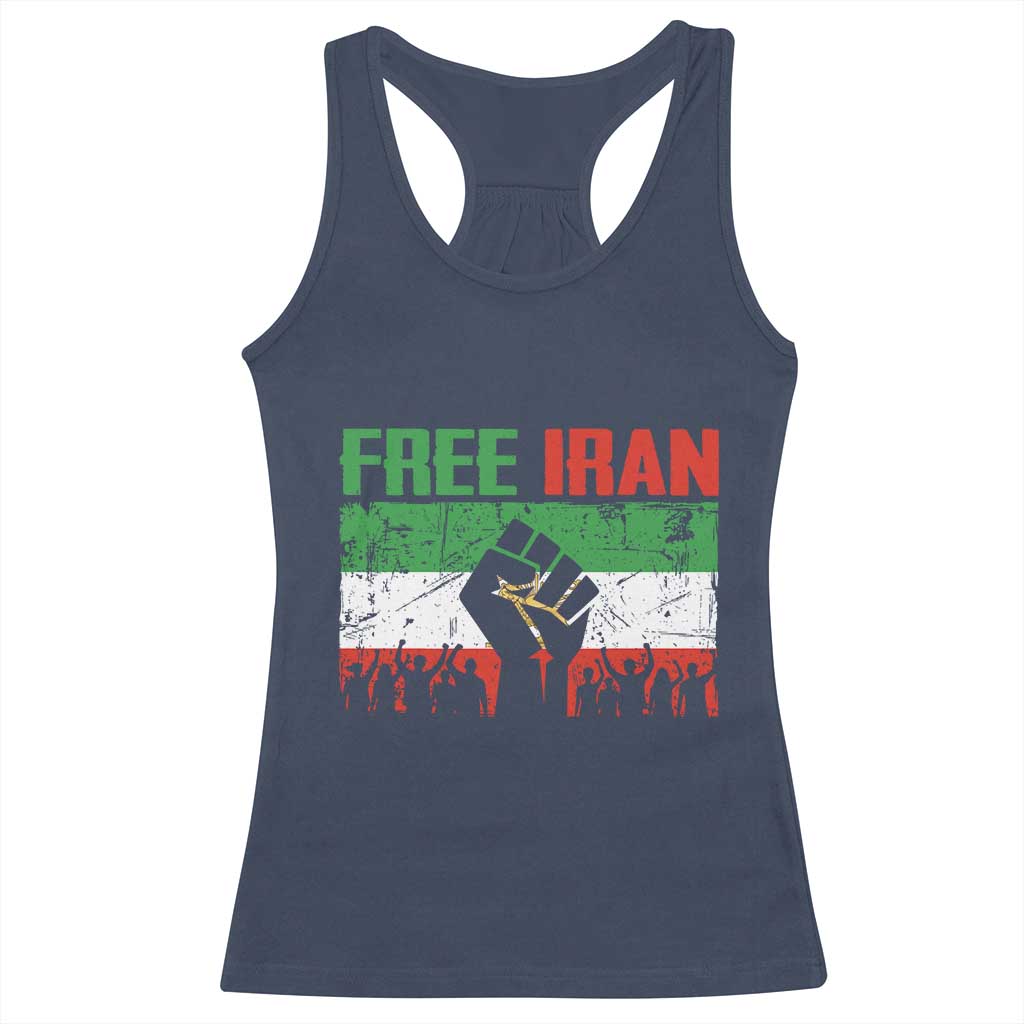 Free Iran Flag Racerback Tank Top Support Iranian Freedom No War TS14 Navy Print Your Wear