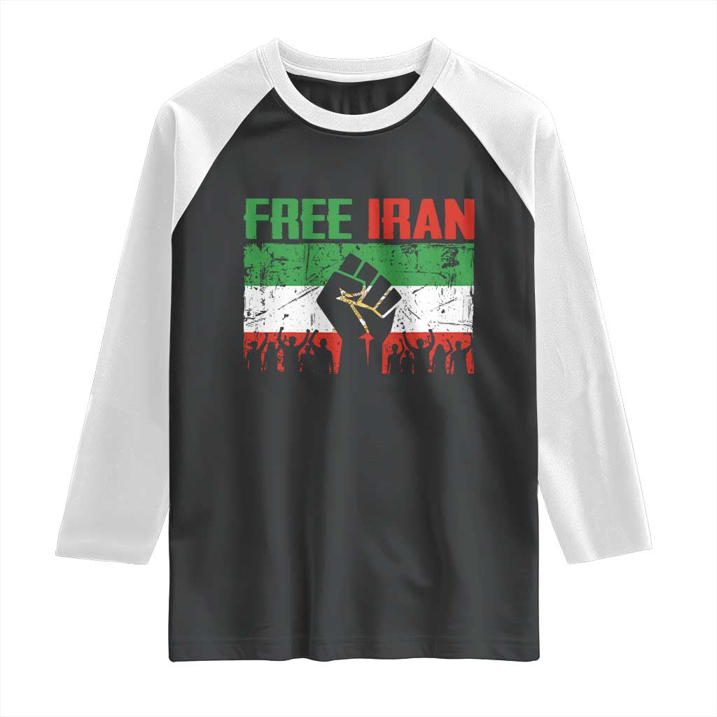 Free Iran Flag Raglan Shirt Support Iranian Freedom No War TS14 Black White Print Your Wear