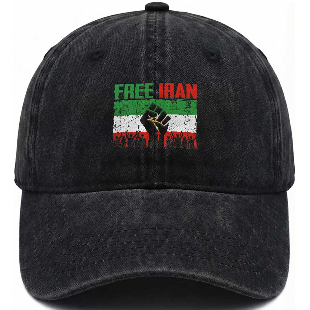 Free Iran Flag Washed Cotton Baseball Cap Support Iranian Freedom No War TS14 Washed Cap Universal Fit Black Print Your Wear