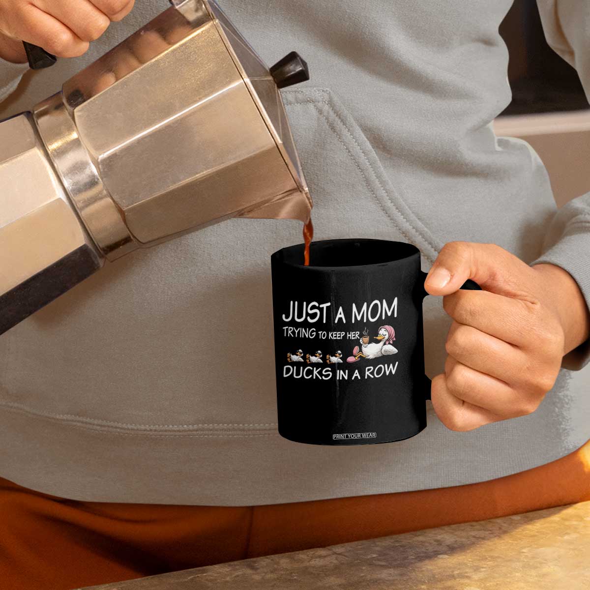 Funny Duck Mom Coffee Mug Just A Mom Trying To Keep Her Ducks In A Row TS14 Print Your Wear