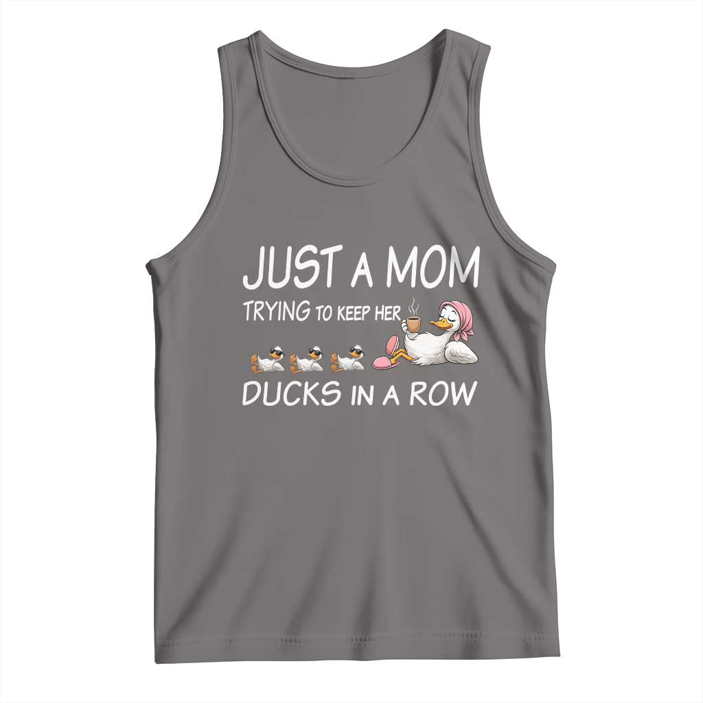 Funny Duck Mom Tank Top Just A Mom Trying To Keep Her Ducks In A Row TS14 Deep Heather Print Your Wear